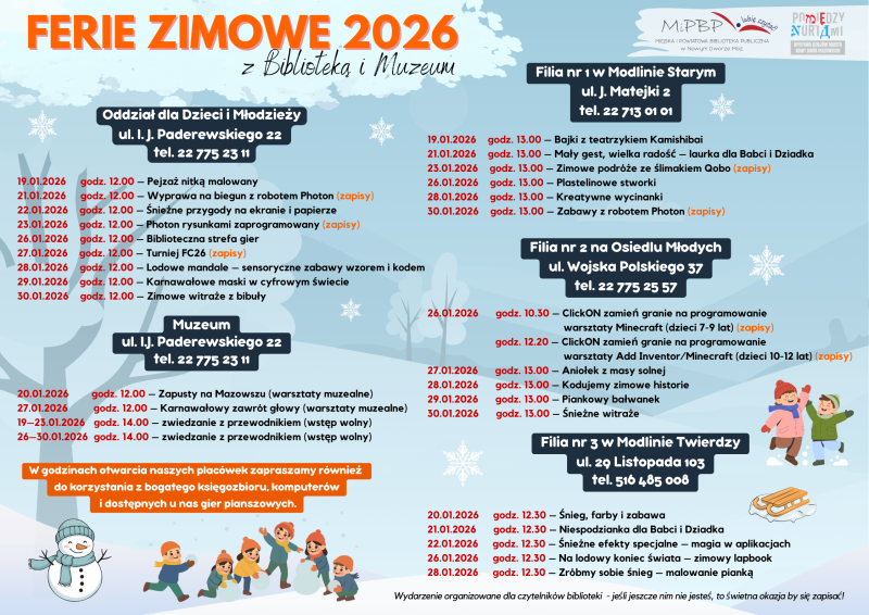 Ferie 2026 z Biblioteką i Muzeum.