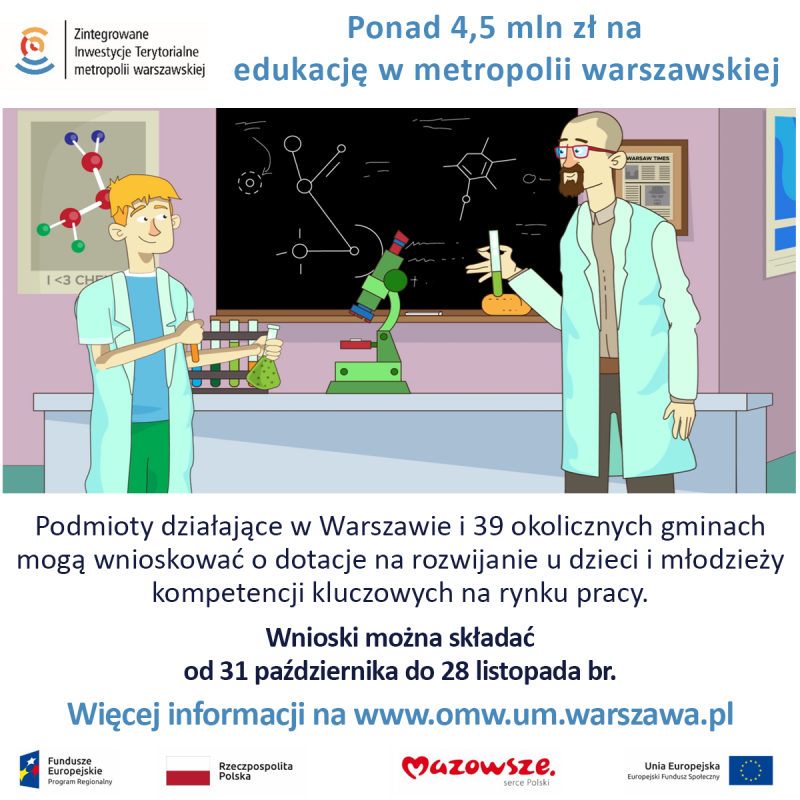 4,5 mln zł dotacji unijnych na projekty edukacyjne w metropolii warszawskiej.