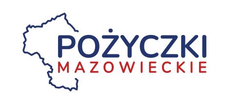 Zarys mapy województwa mazowieckiego oraz napis Pożyczki Mazowieckie.