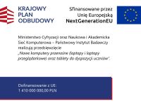 Plakat informuje o wsparciu finansowym dla jst, flaga Unii Europejskiej oraz Krajowego Planu Odbudowy