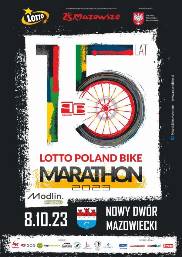 Plakat na LOTTO Poland Bike Marathon 8.10.2023 r. w Nowym Dworze Mazowieckim.