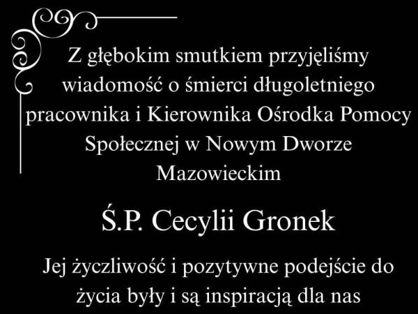 Treść kondolencji na czarnym tle.