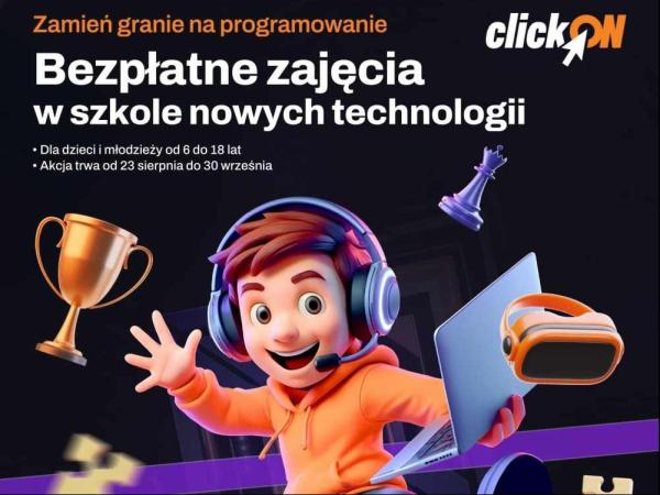 Graficzna informacja treści, chłopiec w słuchawkach na głowie trzymajacy laptopa w lewym ręku.