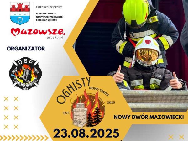 Graficzna informacja treści, na górze dwóch strażaków w hełmach.