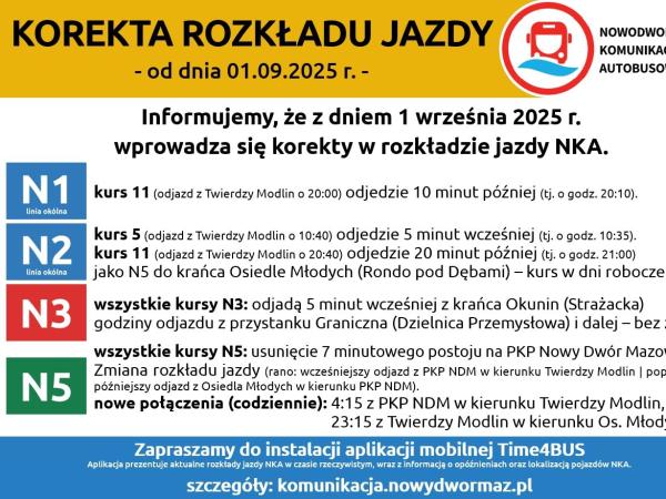 Korekta rozkładu jazdy od 1.09.2025 r. - graficzna informacja treści.