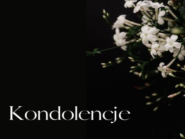 Kondolencje, biały tekst na czarnym tle