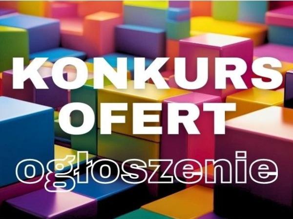 Konkurs ofert, ogłoszenie, grafika kolorowych sześcianów