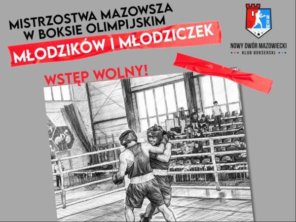 Graficzna informacja treści, w centralnej części dwóch pięściarzy na ringu.